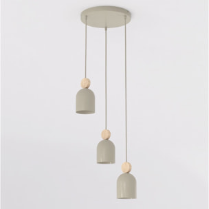 Lampada a sospensione MESI in acciaio beige e legno