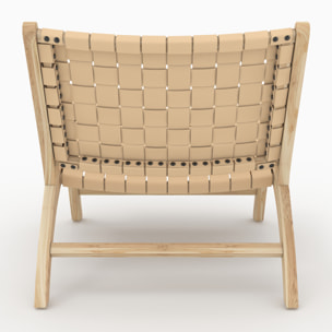 Fauteuil en teck et cuir tressé beige - Kuna