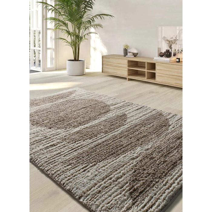 LIMA Alfombra shaggy estilo escandinavo con relieve beige, varias medidas disponibles