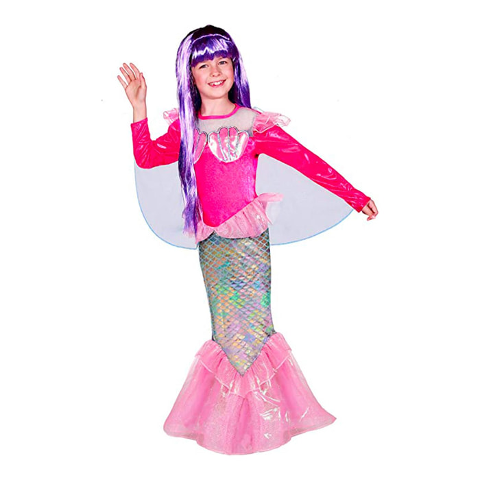 Costume Carnevale Sirenetta con Parrucca Travestimento Colore Cangiante Bambina