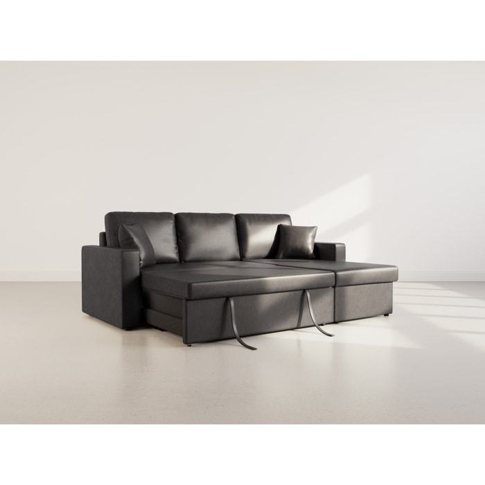 Cyrus - Canapé d'angle réversible 4 places - convertible avec coffre - en simili - Noir