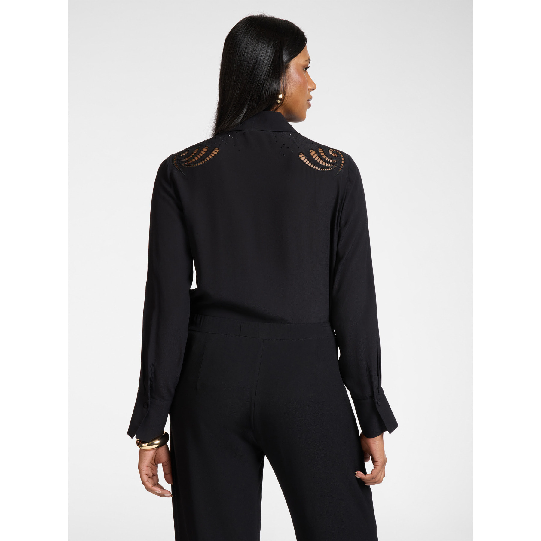 Elena Mirò - Camisa de viscosa con bordados calados - Negro