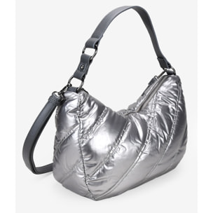Bolso de hombro media luna plomo con cosido acolchado