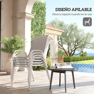 Juego de 4 Sillas de Jardín Exterior Sillas Terraza Exterior Apilables Sillas de Jardín con Tela Transpirable Marco de Acero Reposabrazos y Respaldo 54x71x93 cm Gris y Blanco