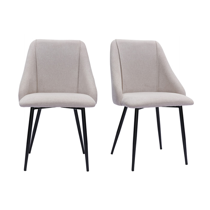 Chaises en tissu effet velours texturé beige et métal noir (lot de 2) HIGGINS