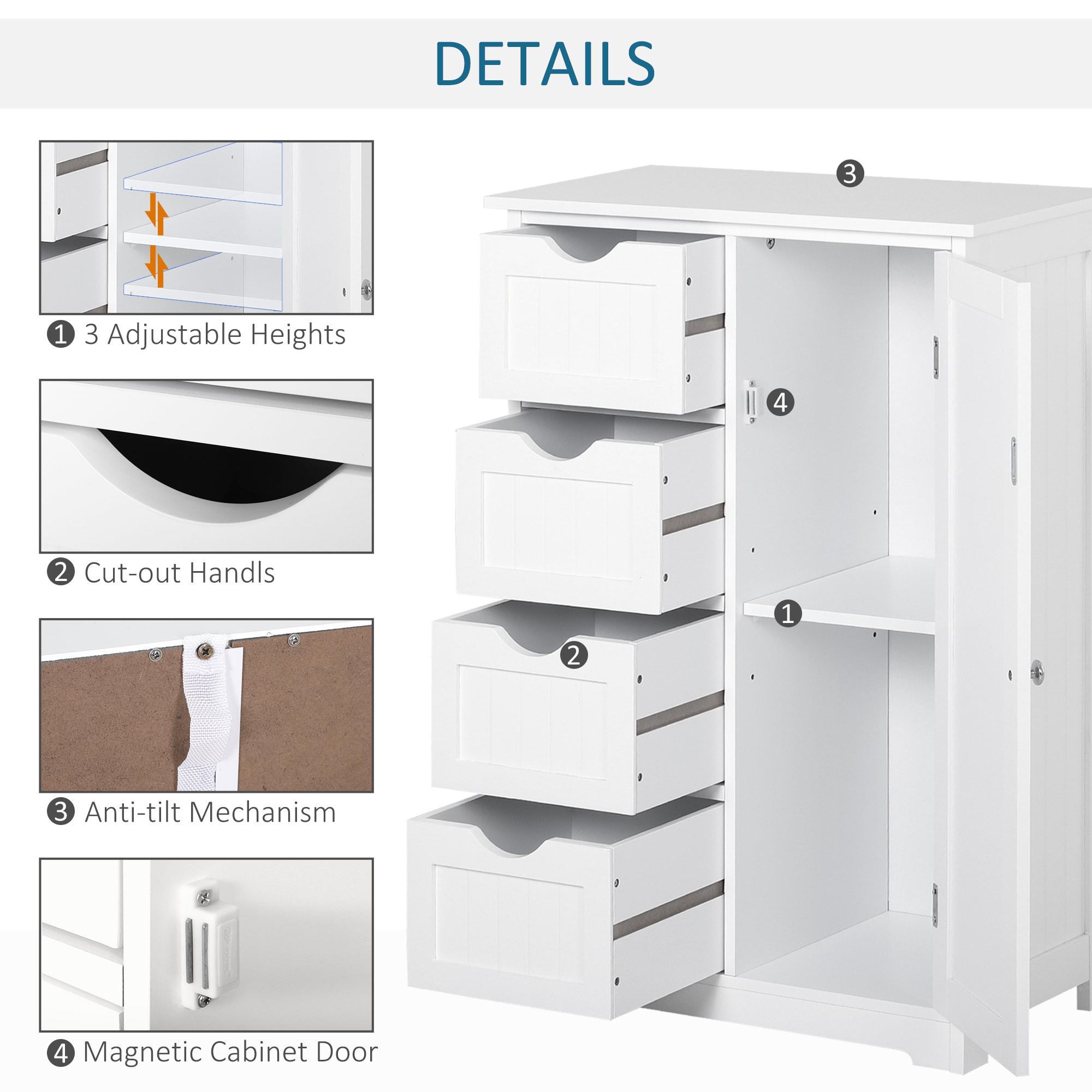 Armario de Baño de Madera MDF 56x30x83cm Blanco