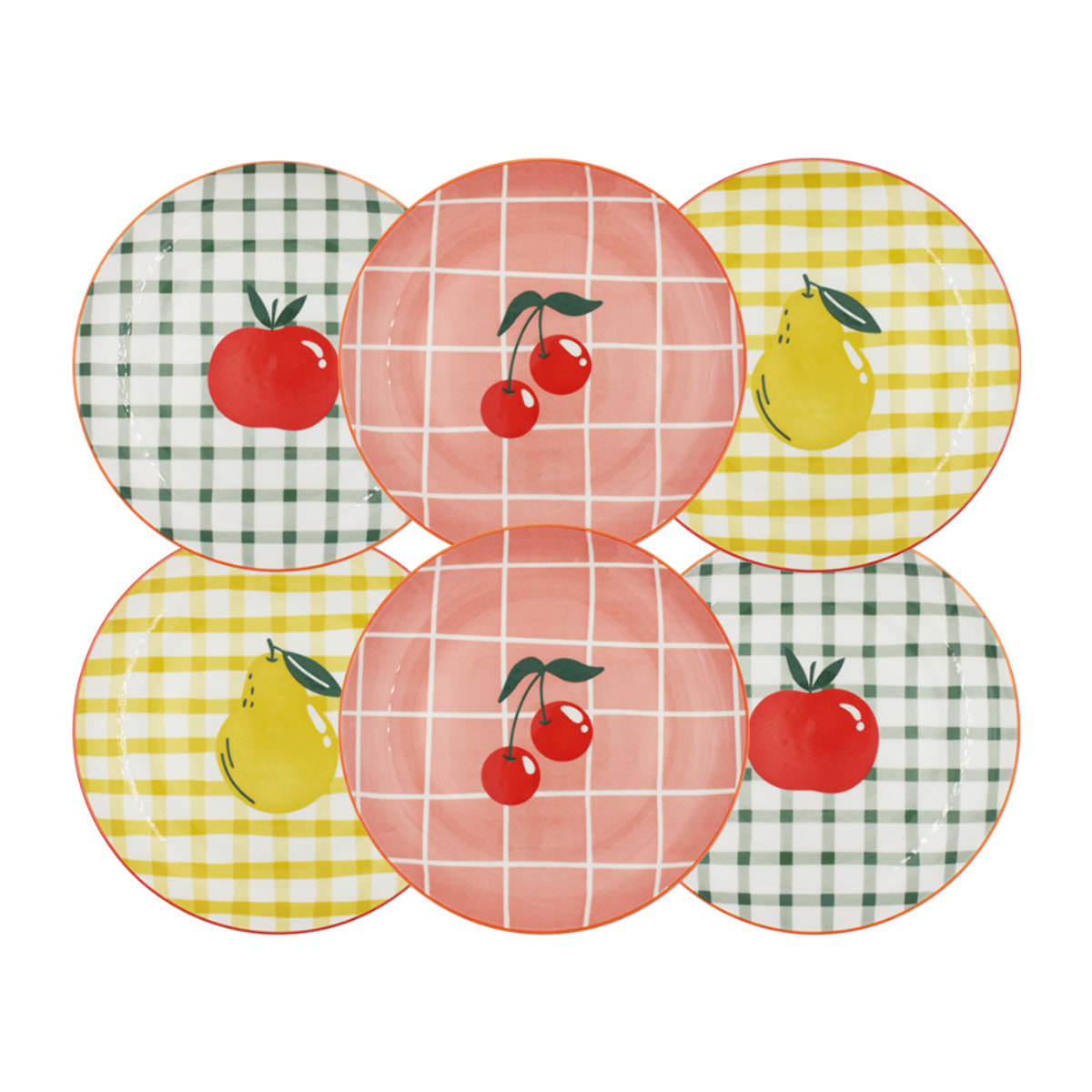 Lot de 6 petites assiettes, Fruits en Folie