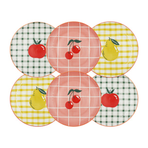 Lot de 6 petites assiettes, Fruits en Folie