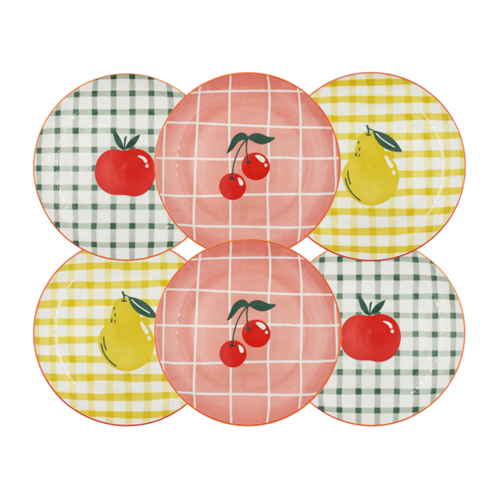 Lot de 6 petites assiettes, Fruits en Folie
