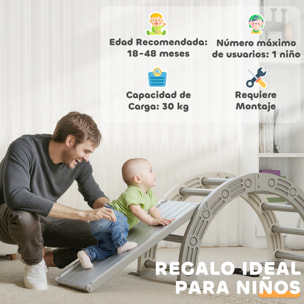 Juguete de Escalada para Niños 4 en 1 con Arco de Escalada, Mecedora, Rampa y Tobogán, Juguete de Plástico para Niños de 18-48 Meses, para Interior y Exterior, Gris y Blanco