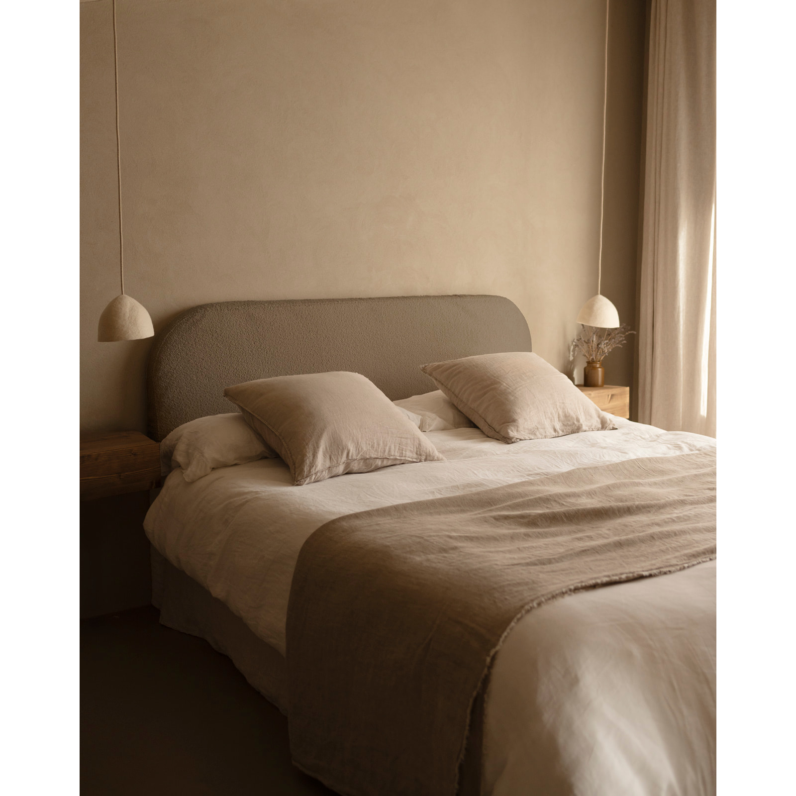Tête de lit déhoussable en bouclé marron en différentes tailles