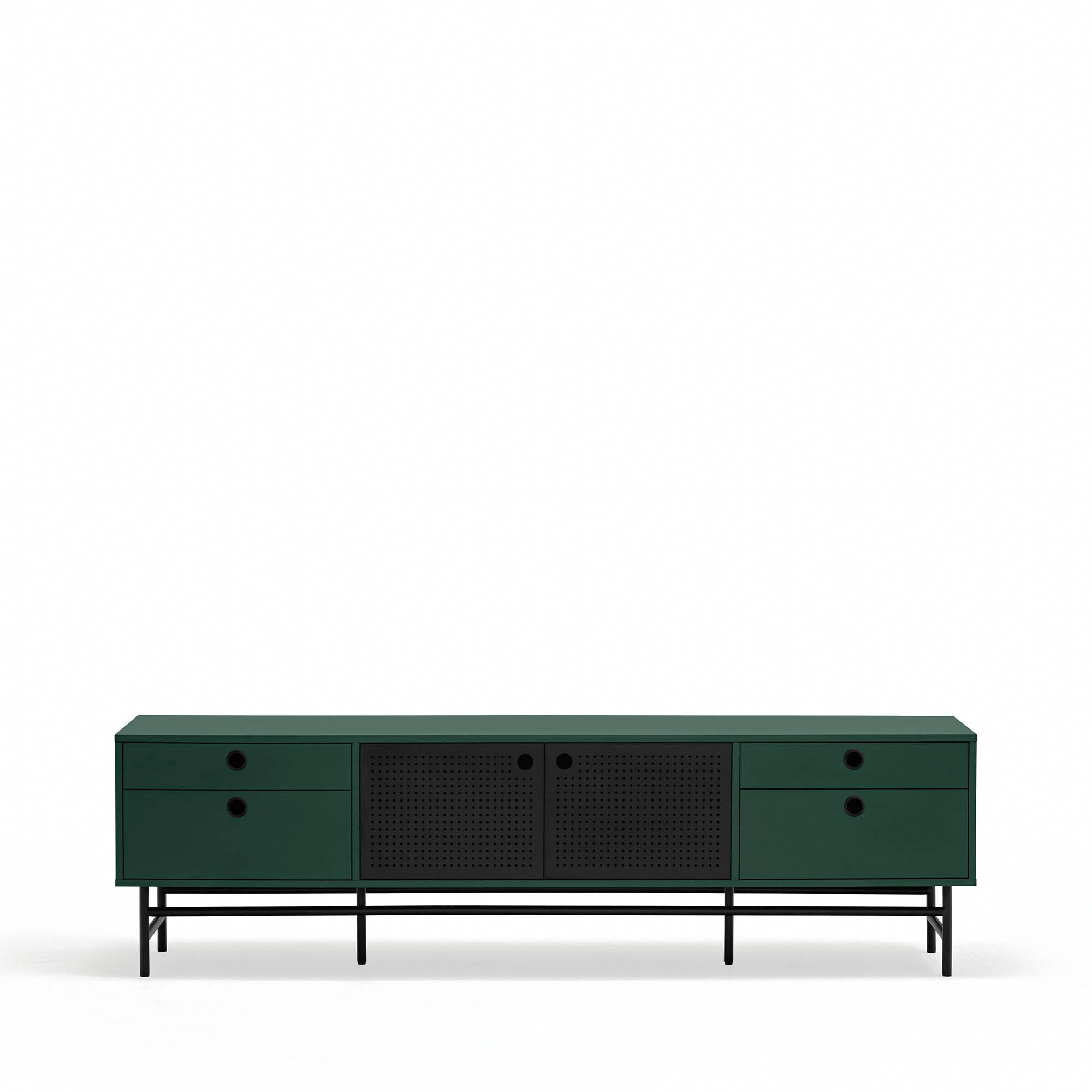 Mueble de televisión Punto 2 puertas y 4 cajones verde oscuro y negro