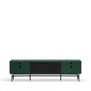 Mueble de televisión Punto 2 puertas y 4 cajones verde oscuro y negro