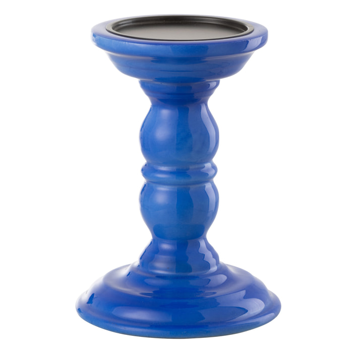 J-Line Bougeoir Haltère Bois De Manguier Bleu