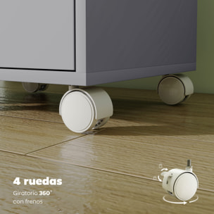 Cajonera Escritorio, Archivador Móvil con 6 Cajones, Soporte para Impresora con Ruedas, Guías Deslizantes Silenciosas, para Oficina, Casa, Gris