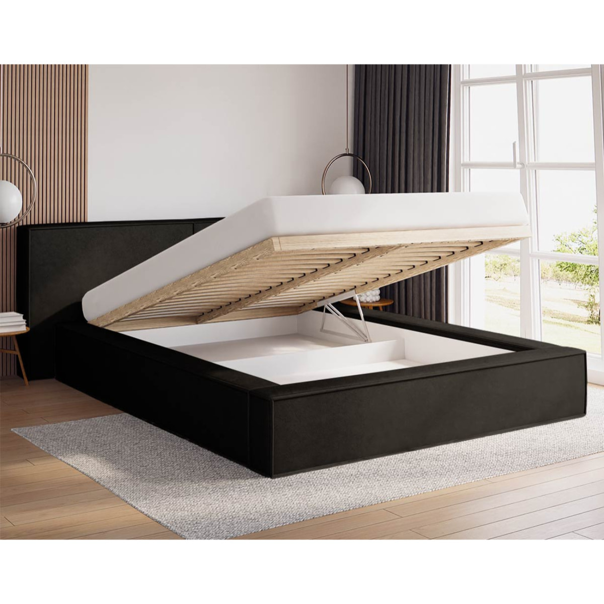 Eros - lit coffre - 160x200 cm - sommier inclus - en velours - Noir