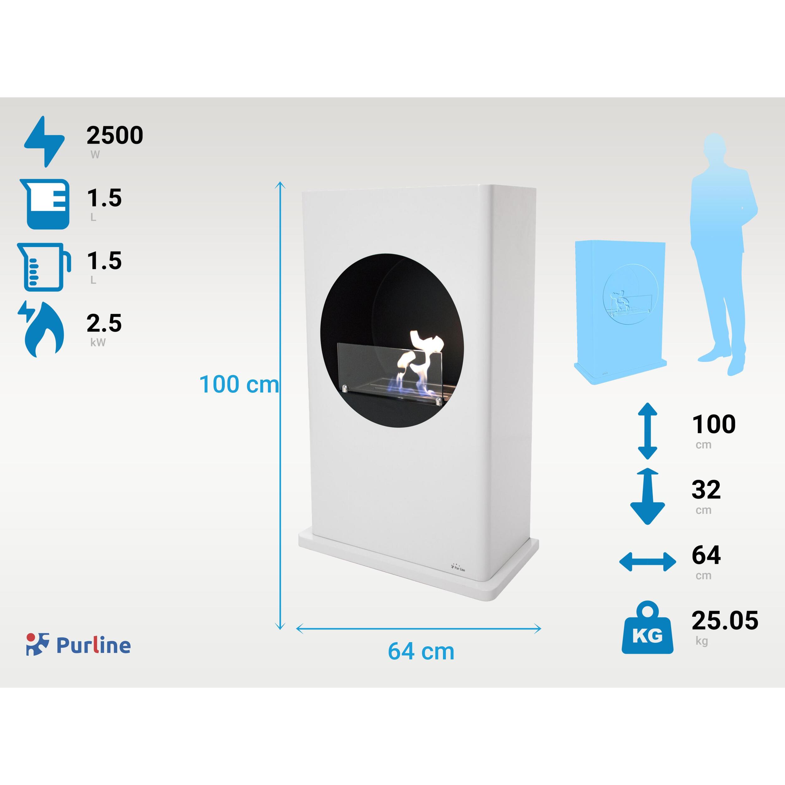Cheminée à l'éthanol au sol en acier laqué blanc