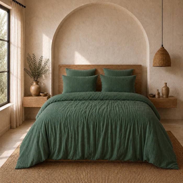 Parure housse de couette unie 100% gaze de coton - ava - vert cèdre