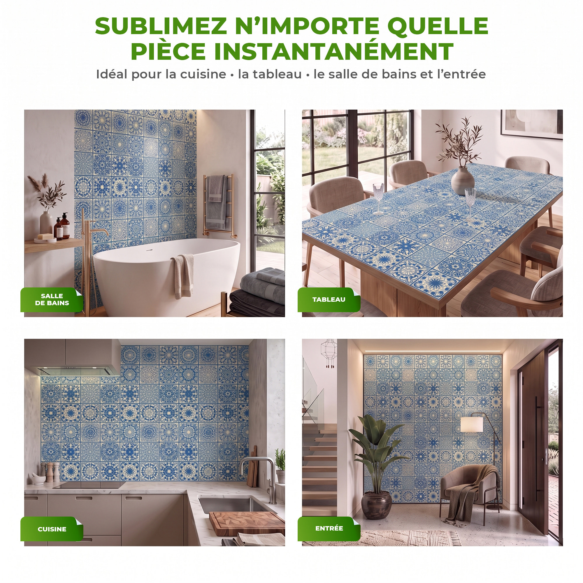 Stickers muraux - Sticker Mural Carrelage adhésif Cuisine Salle de Bain - 12 STICKERS CARRELAGES AZULEJOS EDOARDO