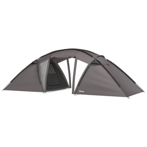 Tente camping 6 places - tente tunnel familiale - imperméabilité 3000mm - dim. 6,15 x 2,35 x 1,95 m - sac inclus - gris