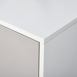 Bibliothèque meuble de rangement design scandinave 3 niches 3 portes panneaux particules blanc gris