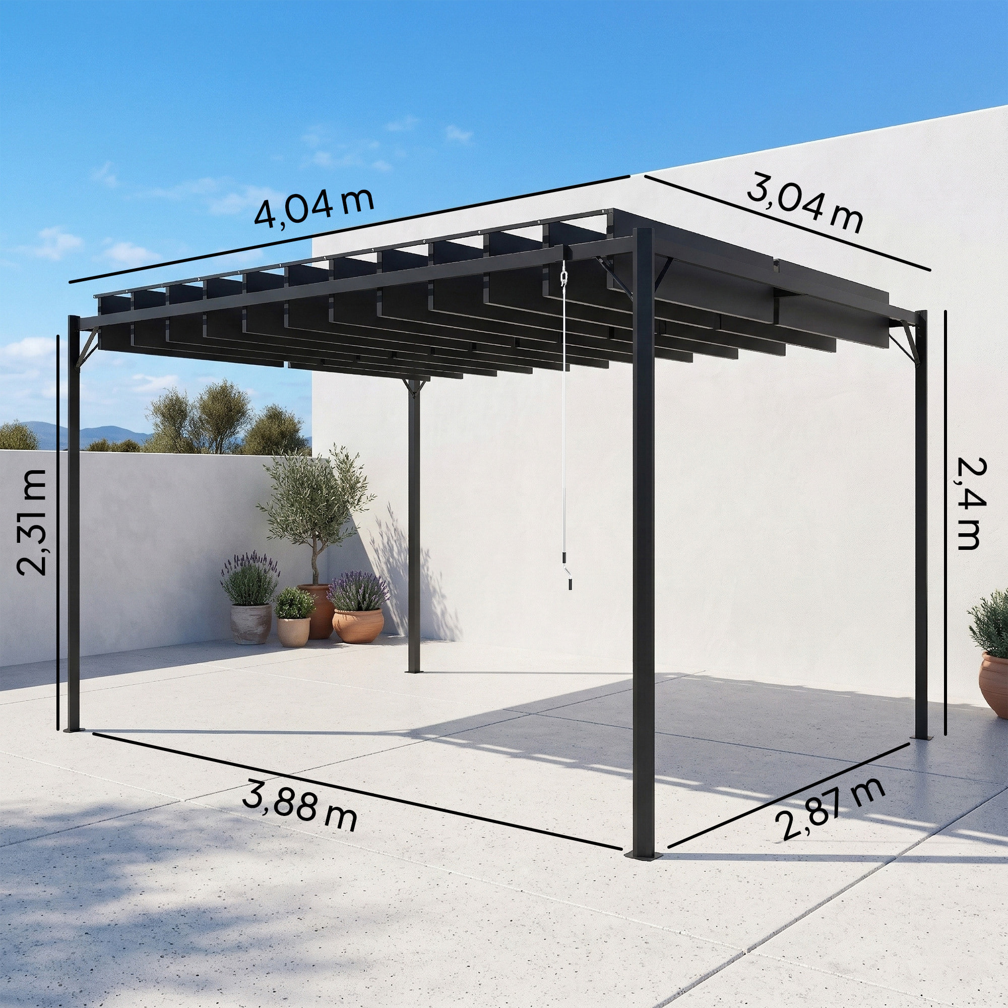 Pérgola de Jardín 3x4 m, Cenador de Jardín con Techo de Lamas Orientables, Estructura de Metal, Protección UPF50+, Pabellón para Exterior, Patio, Terraza, Gris Oscuro
