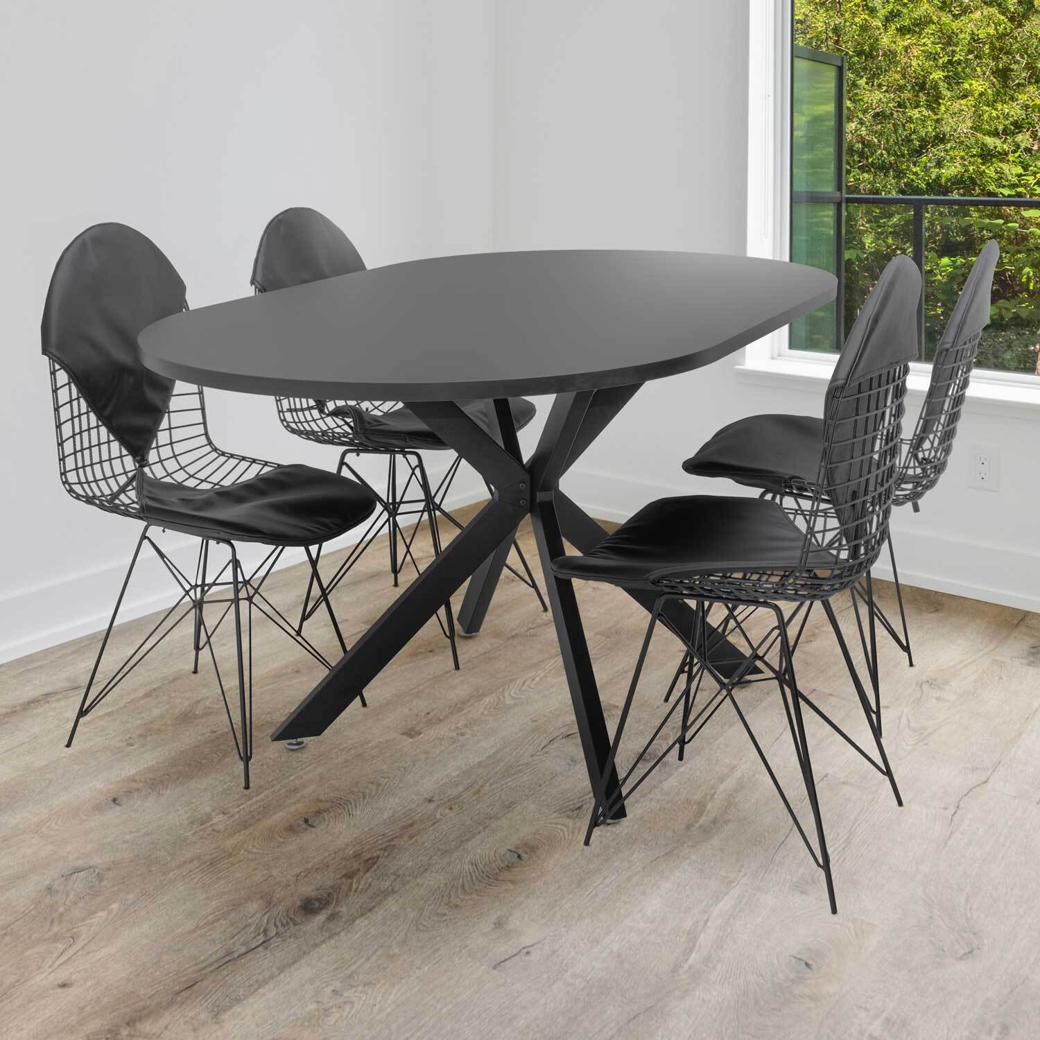 Marui - Tavolo da pranzo ovale in legno e metallo con piede centrale Kiso 180x100 cm - nero opaco