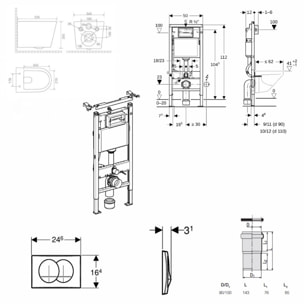 Duofix Pack WC bâti autoportant + WC suspendu sans bride + abattant SoftClose Ceramia + plaque blanche (GEBCE14WT03MAN-FR)