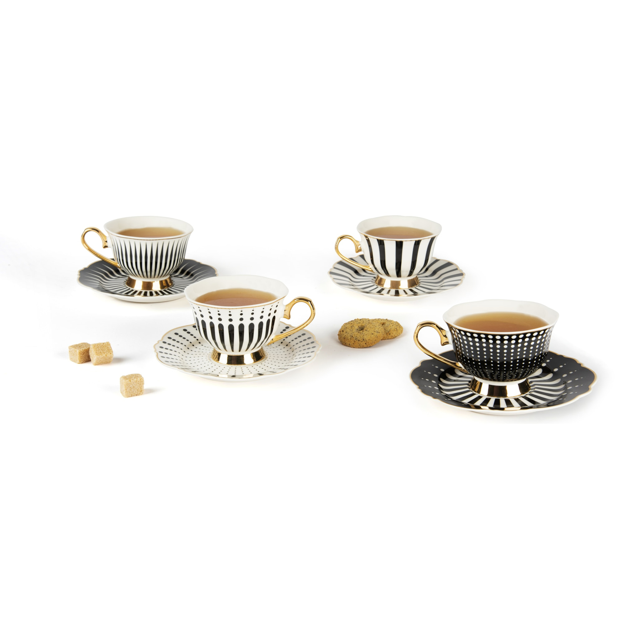 Set 4 Tasses à Thé avec Soucoupes Excelsa – Alice, New Bone China Multicolore