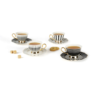 Set 4 Tasses à Thé avec Soucoupes Excelsa – Alice, New Bone China Multicolore