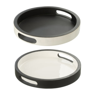 J-Line plateau Vik - bois - noir et blanc - small - 2 pcs