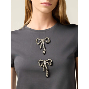 Oltre - T-shirt con charms gioiello - Grigio