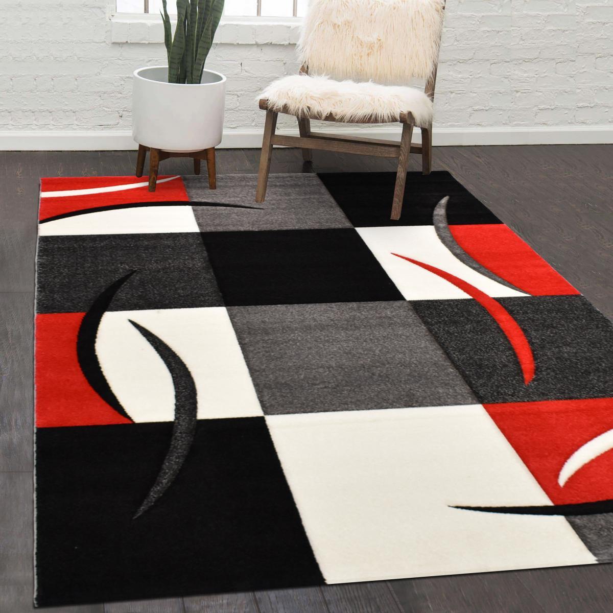 tapis salon 160x230 tissé rouge rectangle motif géométrique DI 65