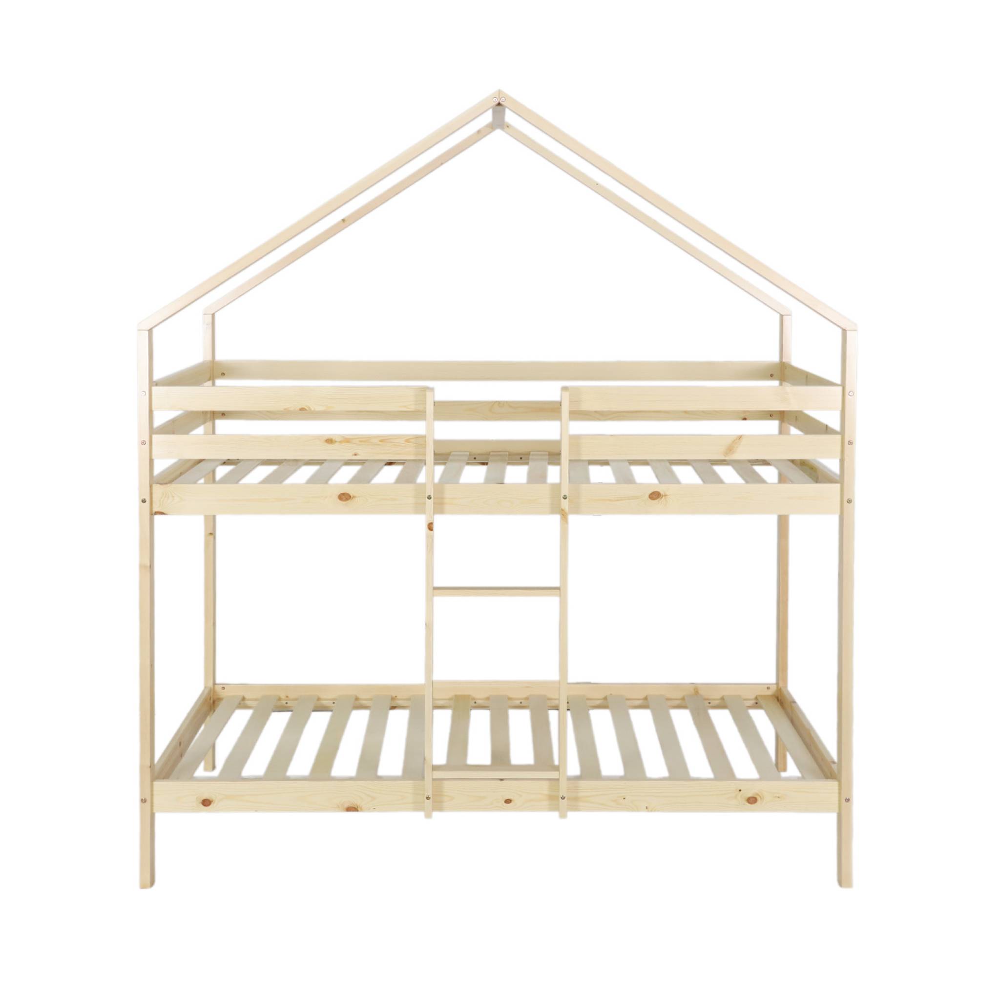 Lit enfant superposé cabane 90 x 190 cm pin naturel ROYA