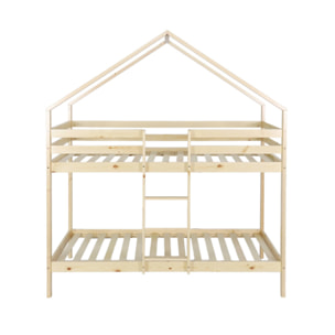 Lit enfant superposé cabane 90 x 190 cm pin naturel ROYA