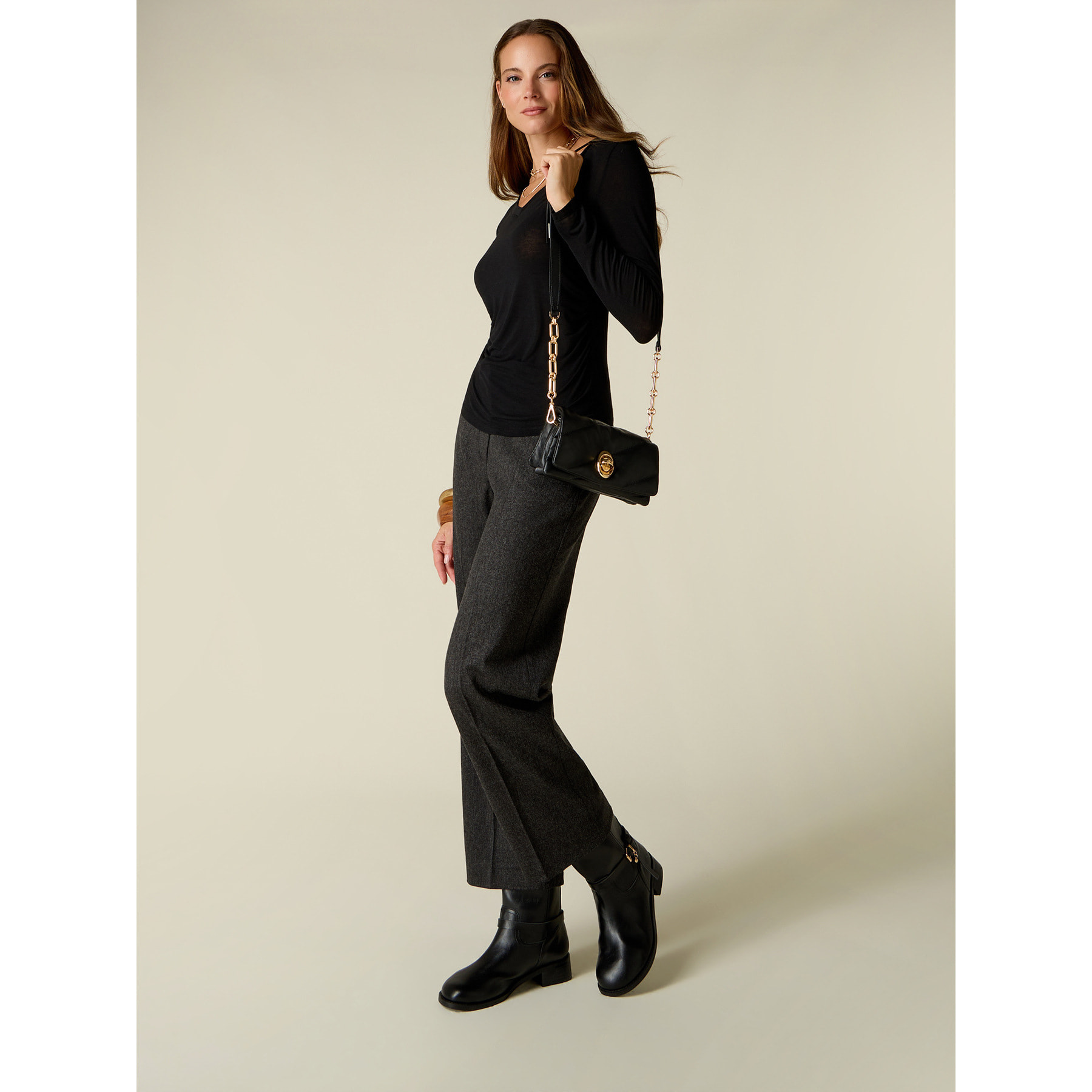 Oltre - Pantaloni cropped in flanella con coulisse - Grigio