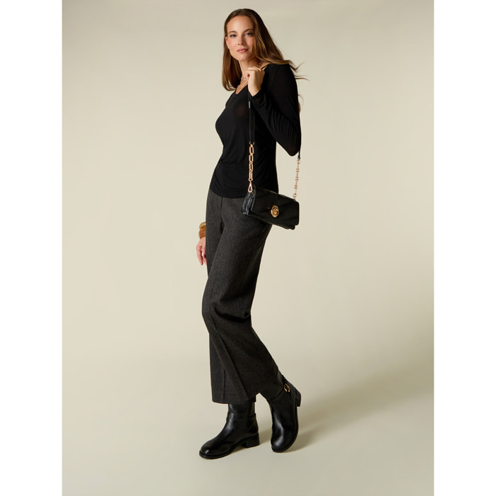 Oltre - Pantaloni cropped in flanella con coulisse - Grigio