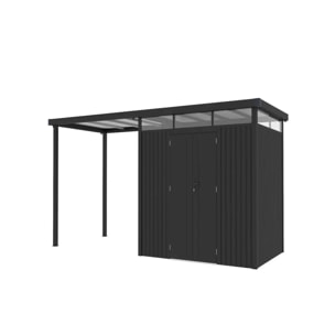 Abri de jardin métal anthracite 5.71 m² avec toit latéral – Idéal pour vélos et scooters