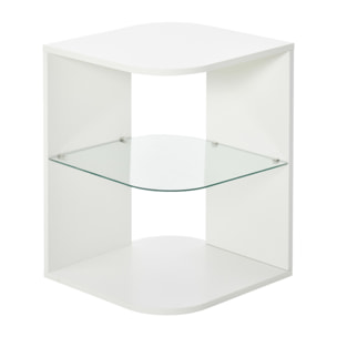 HOMCOM Mesita Auxiliar de Salón Moderna Mesilla de Noche con 3 Estantes Tablero de Cristal Mesita de Café para Sala de Estar Dormitorio 40x40x56 cm Blanco