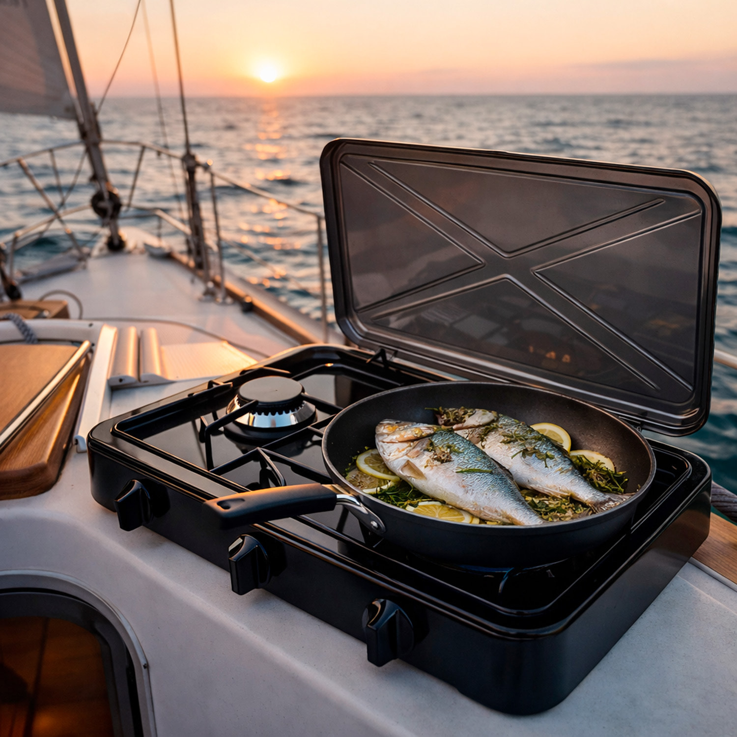 Fornello A Gas Portatile 2 Fuochi con Coperchio Piano Cottura Campeggio GPL Gas Naturale Fornello da Camping In Acciaio Con Griglie Smaltate