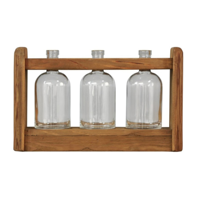 Décoration en bois de pin recyclé avec 3 vases - ORIGIN