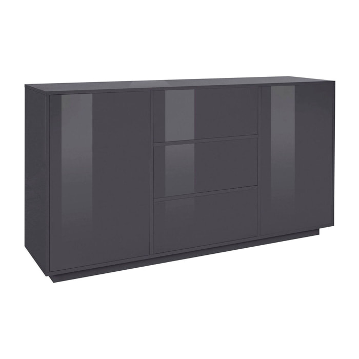 Credenza Umberto, Madia da cucina a 2 ante e 3 cassetti, Buffet da soggiorno, 100% Made in Italy, cm 160x41h86, Antracite lucido