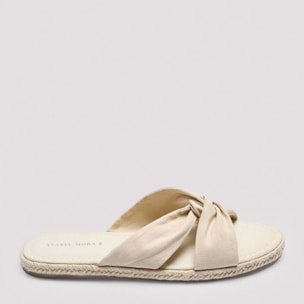 Sandali bassi in tessuto beige