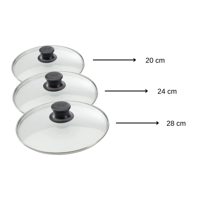 Set de 3 couvercles de cuisson en verre 20 cm 24 cm et 28 cm Elo