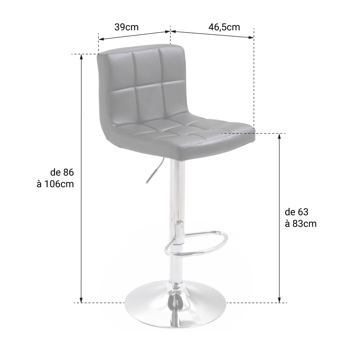Lot de 2 tabourets de bar gris MIKE