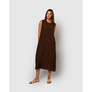 Vestido largo sin mangas fluido chocolate
