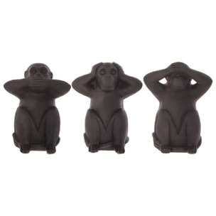 Set de 3 statuettes "Singes sagesse" - résine - noir H23 cm