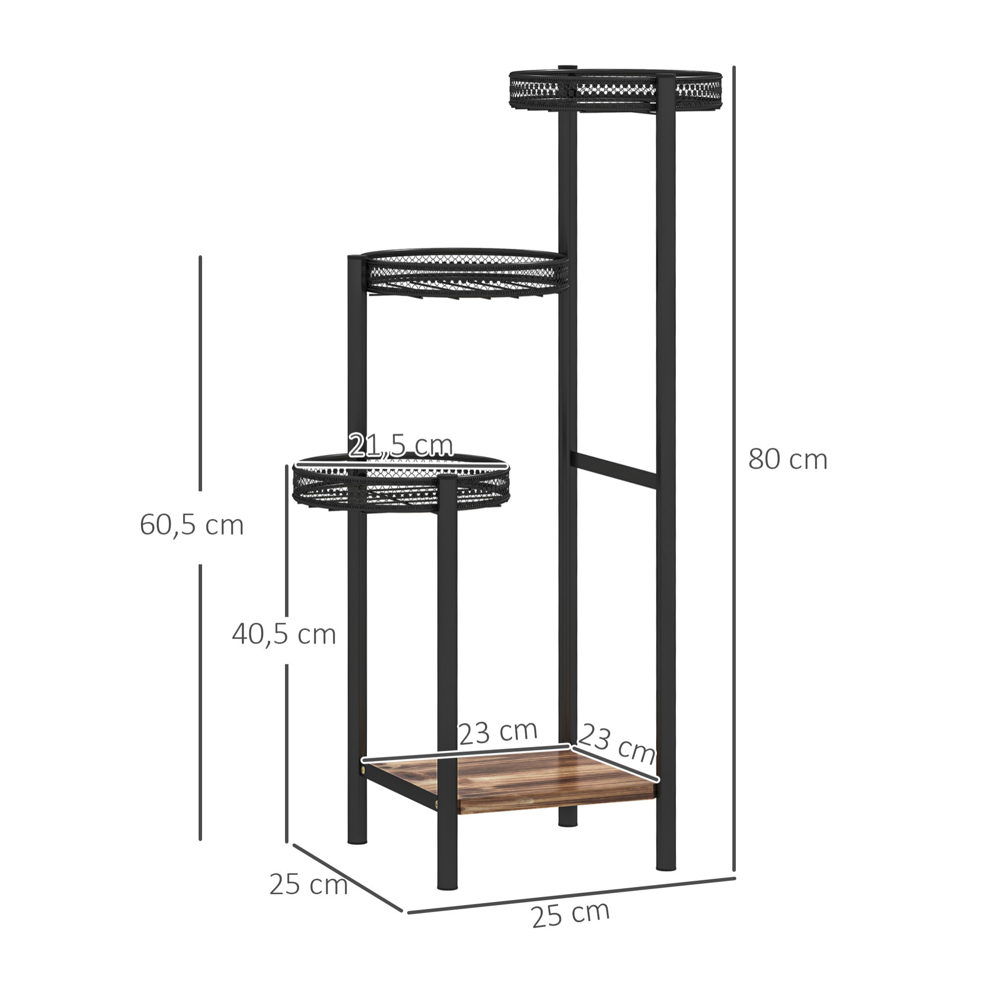 Soporte para Plantas de 4 Niveles Estantería para Plantas para Esquina Soporte de Acero Soporte para Macetas Interior y Exterior 25x25x80 cm Negro