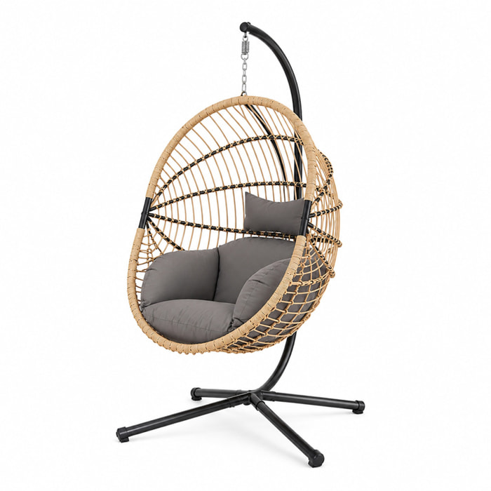Fauteuil suspendu effet rotin avec coussin gris FLORESTA