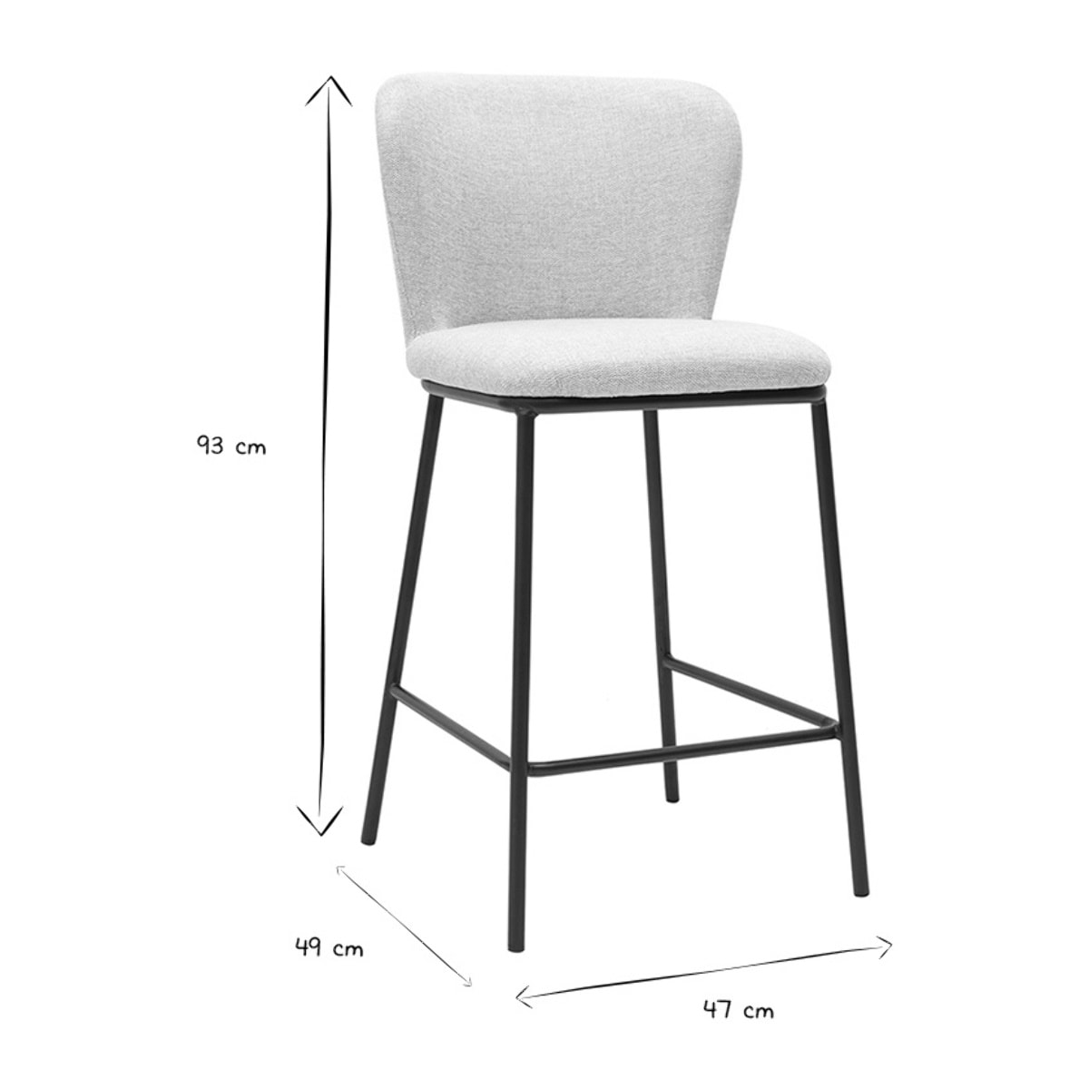 Tabourets en tissu effet velours texturé beige et métal noir (lot de 2) LISOR